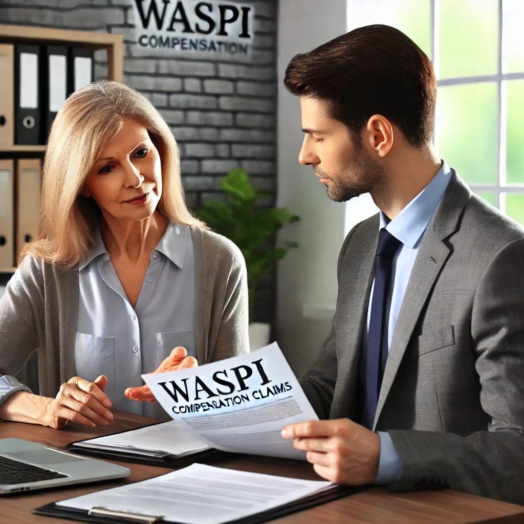 A woman holding a pension statement while speaking with a financial advisor and ask question When will WASPI compensation be paid?